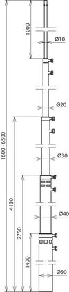 Teleskopierbare Fangstange Al D 50/40/30/20/10mm, L 1,6m - 6,5m