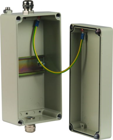 Aluminiumgehäuse Aufputz IP65 mit Hutschiene B 100 H200 T 81mm