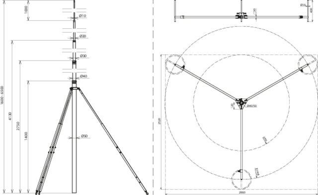 -SET- Tel. Fangstange mit Abstrebung L6,5m Al u. Dreibeinst. R1435mm St/tZn – Bild 2 von 2