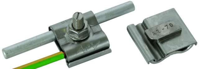 UNI-Erdungsklemme NIRO f. Rd 8-10mm u. Leiter 4-50mm² m. Schr. M8x25 u. Mutter