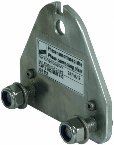 Phasenanschlussplatte 2-polig m. B 13mm u. 2 Schrauben M12 m. Muttern