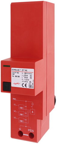 Kombiableiter Typ 1+Typ 2 DEHNventil ZP für dreiphasige TN-C-Systeme