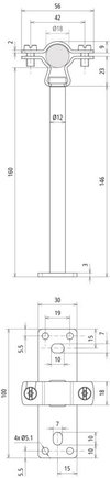 HVI-L+ Ex W160 holder f. Leitung D 18mm AS 160mm m. Befestigungsplatte NIRO