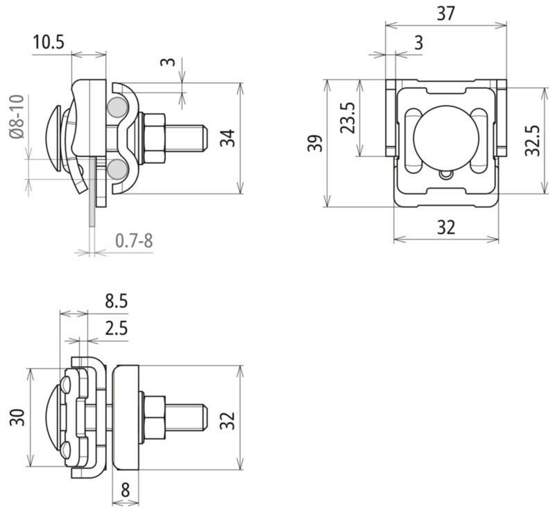 Falzklemme Alu Klemmbereich 0,7-8mm m. Doppelueberleger f. Rd 8-10mm – Bild 2 von 2