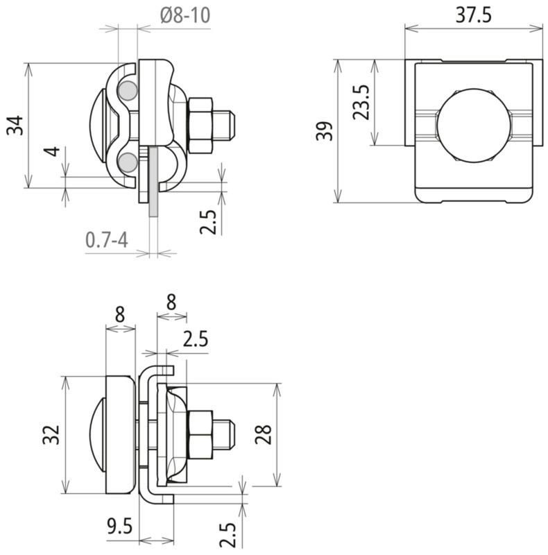 Falzklemme mit Klemmbock und Doppel- ueberleger NIRO f. RD 6-10mm FL 0.7-4mm – Bild 2 von 2