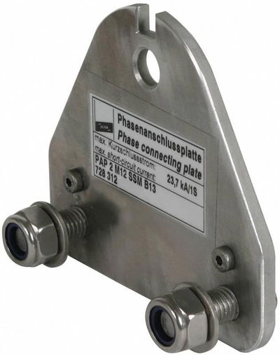 Phasenanschlussplatte 2-polig m. B 13mm u. 2 Schrauben M12 m. Muttern