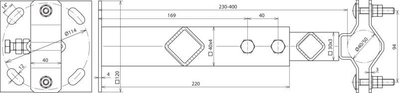 Wandbefestigung  St/tZn-NIRO fuer Rohre D 40-50mm Wandabstand variabel 230-400mm – Bild 2 von 2