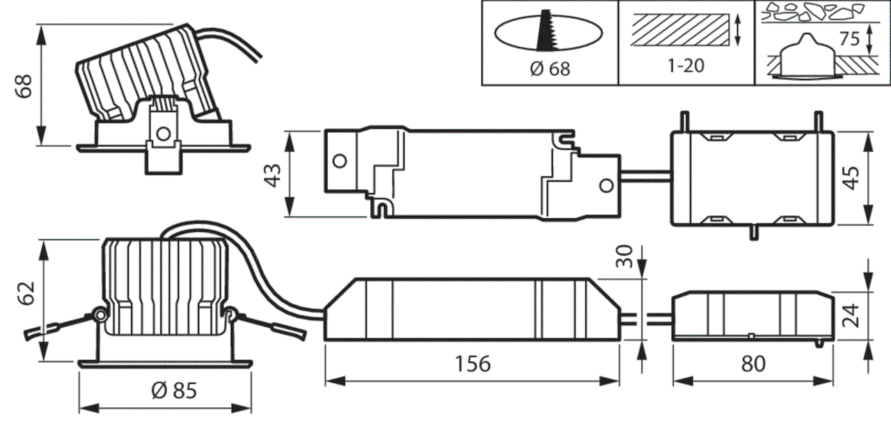 CoreLine Einbaustrahler Gen2, Adjustable, 12 W, D68 mm, 1300 lm, 3000 K, Kabellos, Interact Ready, Breitstrahlend (WB), Weiß, IP20/44 – Bild 9 von 9