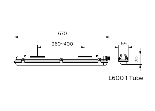 Ledinaire Feuchtraumleuchte Leergehäuse WT050C für T8 LED-Röhren