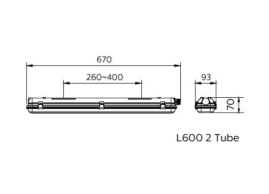 Ledinaire Feuchtraumleuchte Leergehäuse WT050C für T8 LED-Röhren