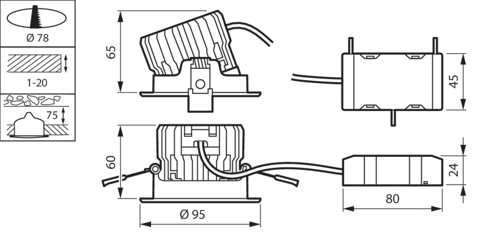 CoreLine Einbaustrahler Gen2, Adjustable, 7.2 W, D78 mm, 650 lm, 4000 K, Phasenanschnitt-Dimmen, Breitstrahlend (WB), Weiß, IP20/44 – Bild 9 von 9