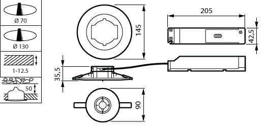 Notfall-Downlight, Recessed, 3 W, 3 W, D95 mm  H31 mm, 328 lm, 6500 K, IP20, ELP3h, Nicht dauerhaft – Bild 4 von 5