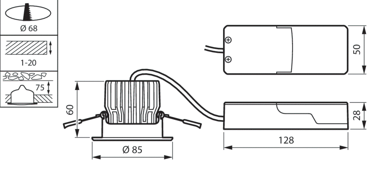 CoreLine Einbaustrahler Gen2, Fixed, 7.2 W, D68 mm, 750 lm, 3000 K, Phasenanschnitt-Dimmen, Breitstrahlend (WB), Weiß, IP20/65 – Bild 9 von 9