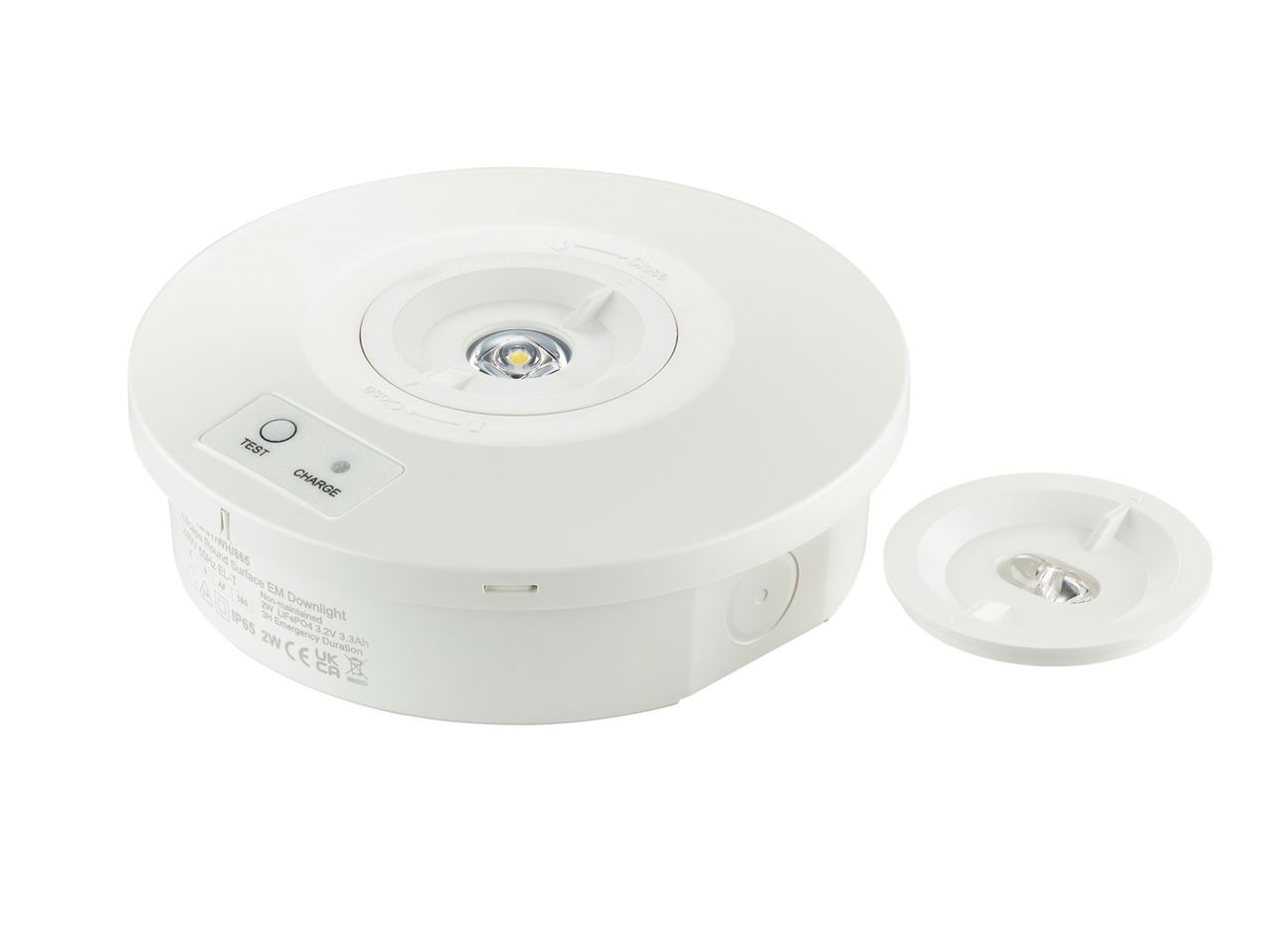 Notfall-Anbaudownlight, 2 W, 2 W, D155mm  H46 mm, 273 lm, 6500 K, IP65, ELP3h, Nicht dauerhaft