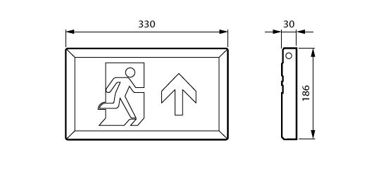 Ausgangsbeschilderung, Illuminated emergency exit sign, 4 W, 4 W, 330x186mm  H30 mm, 85 lm, 6500 K, IP20, ELP3h, Dauerhaft – Bild 6 von 6