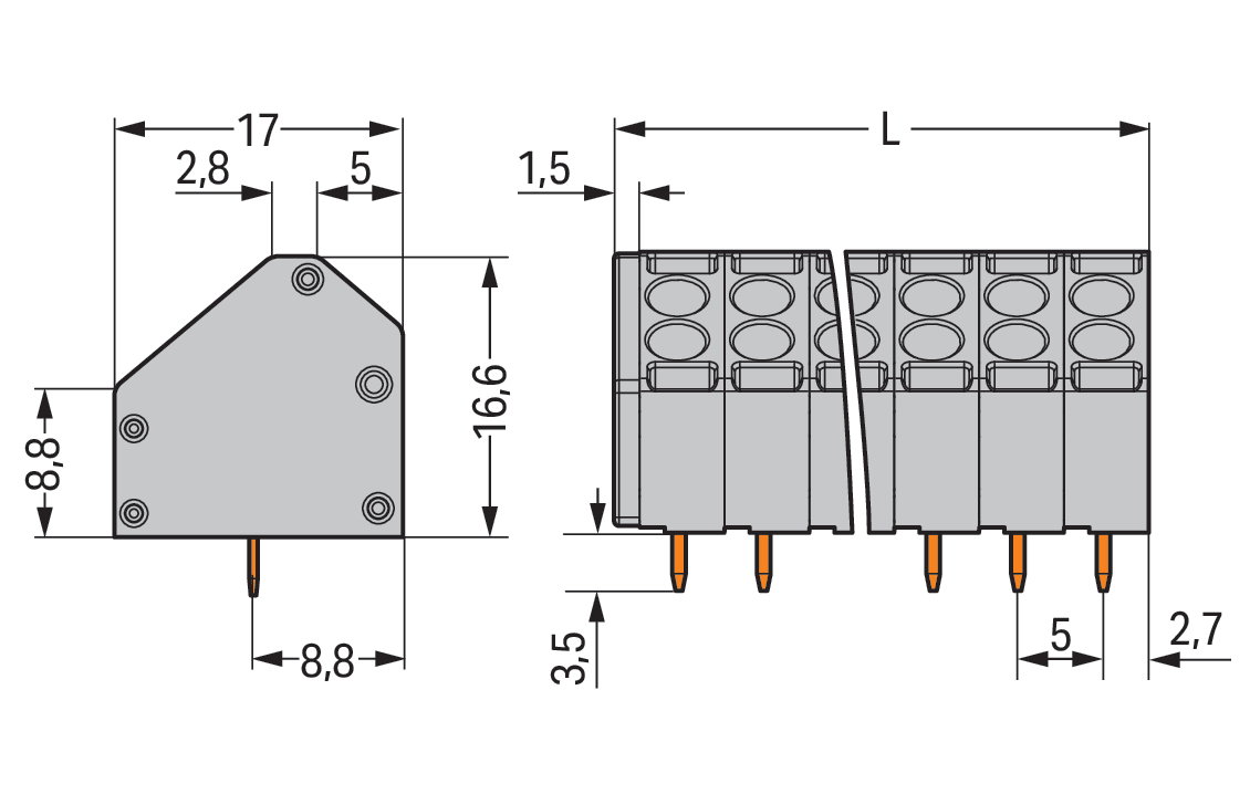 2-Leiter-Leiterplattenklemme 1,5 mm² Rastermaß 5 mm grau – Bild 2 von 4
