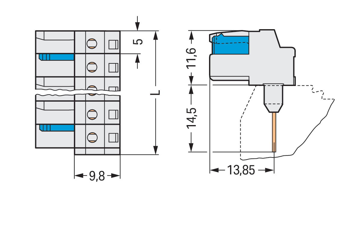 Federleiste für Reihenklemmen Stifte 0,6 x 1 mm abgewinkelt lichtgrau – Bild 2 von 3