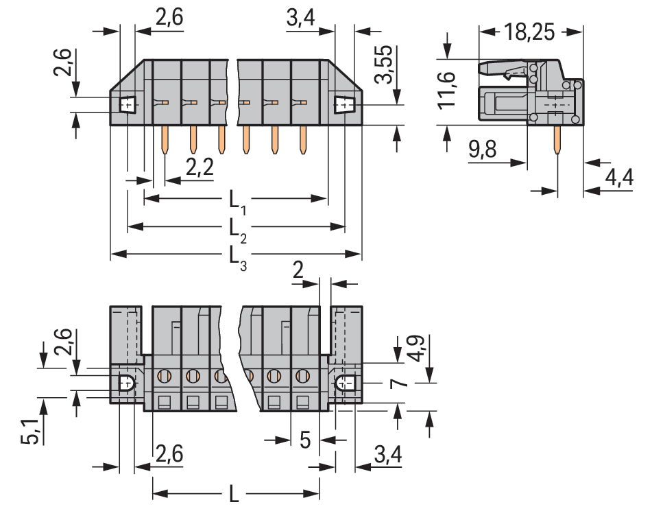 THT-Federleiste abgewinkelt Rastermaß 5 mm grau – Bild 2 von 3