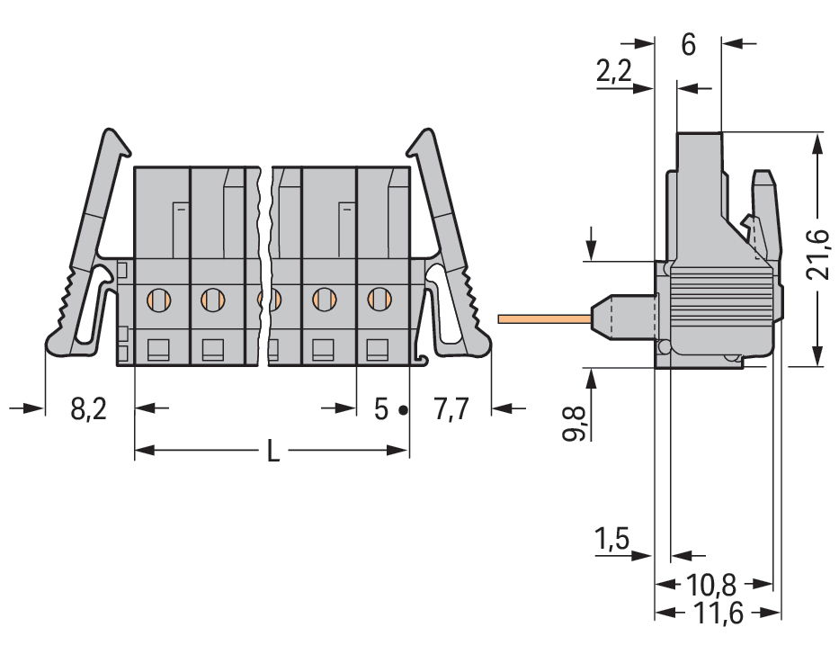Federleiste für Reihenklemmen Stifte 0,6 x 1 mm abgewinkelt grau – Bild 2 von 3