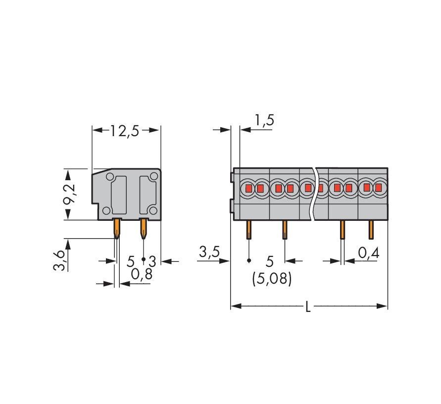 2-Leiter-Leiterplattenklemme 0,75 mm² Rastermaß 5/5,08 mm grau – Bild 2 von 2