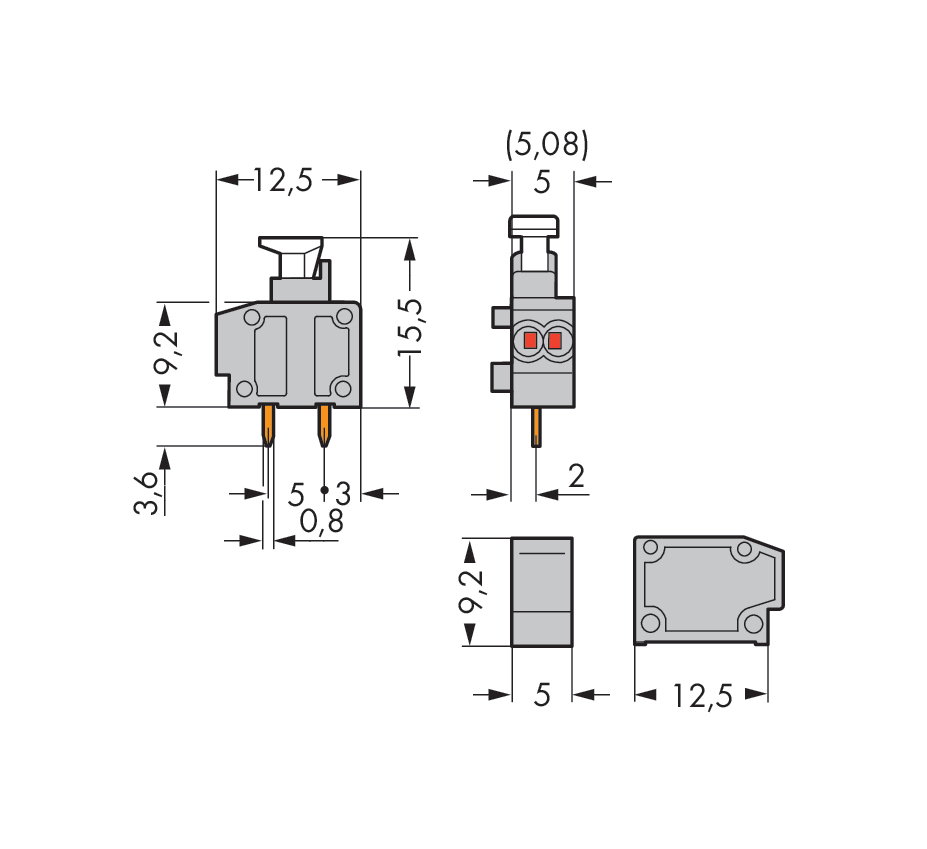 Anreihbare 2-Leiter-Leiterplattenklemme Drücker 0,75 mm² dunkelgrau – Bild 2 von 2