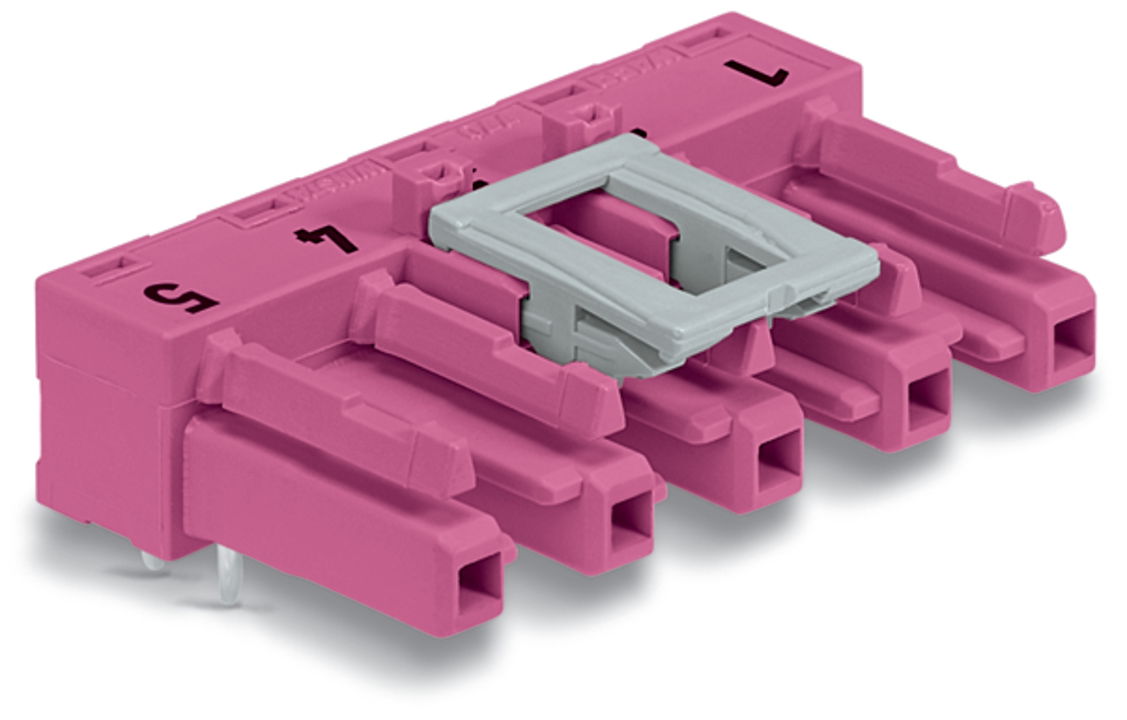 Buchse für Leiterplatten abgewinkelt 5-polig pink