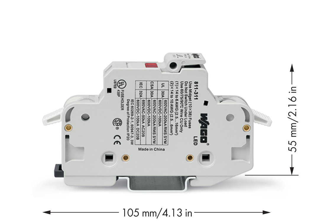 2-Leiter-Sicherungshalter für Rundsicherungen 10 x 38 mm  13/32" x 11/2" 1-polig lichtgrau – Bild 2 von 2