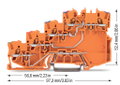 4-Leiter-Initiatoreneinspeiseklemme mit PE-Anschluss mit farbig bedruckten Leitereinführungen orange