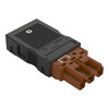 Brückungsstecker mit montiertem Zugentlastungsgehäuse 3-polig braun