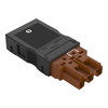 Brückungsstecker mit montiertem Zugentlastungsgehäuse 3-polig braun
