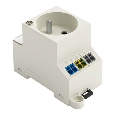 Schaltschrank-Steckdose zur Tragschienen- und Schraubmontage für Stecker Typ E, CEE 7/5 lichtgrau