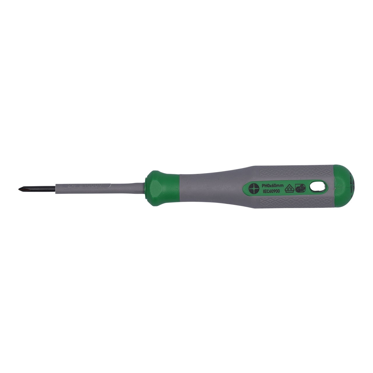 VDE-Kreuzschlitz-Schraubendreher PH0 x 60 VDE-geprüft grün/grau – Bild 2 von 4