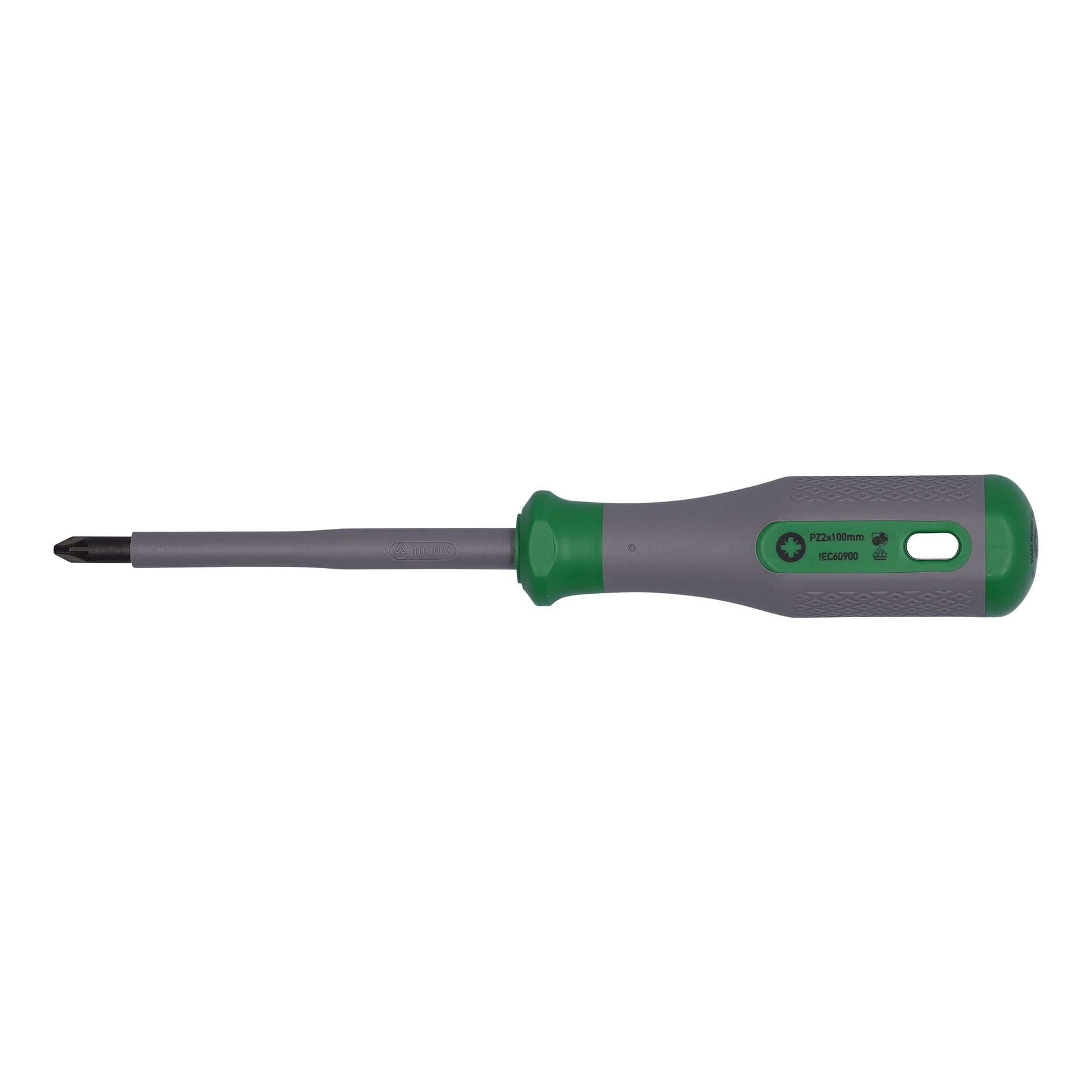 VDE-Kreuzschlitz-Schraubendreher PZ2 x 100 VDE-geprüft grün/grau – Bild 2 von 4