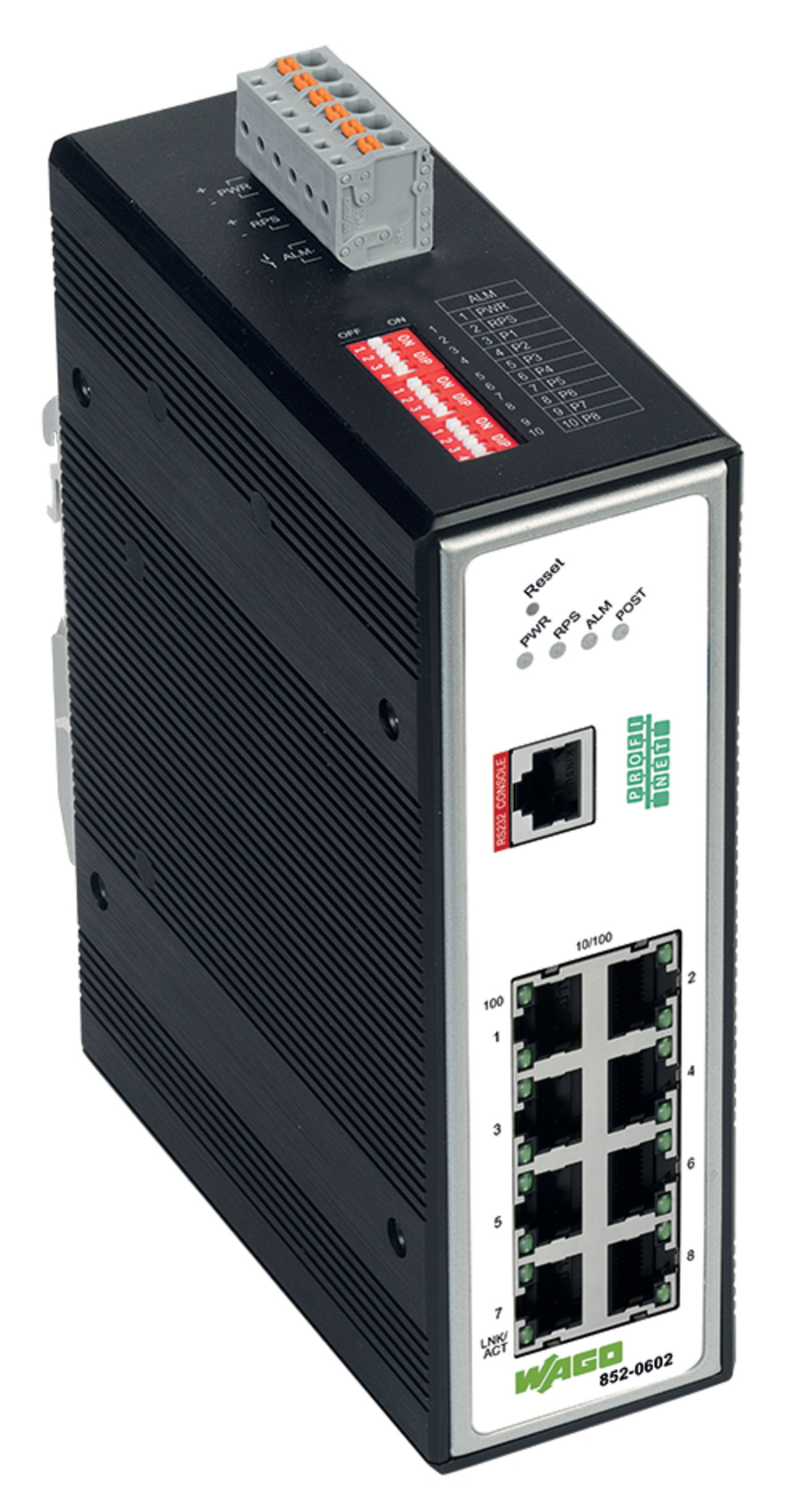 Industrial-Managed-Switch 8 Ports 100Base-TX PROFINET metallisch schwarz