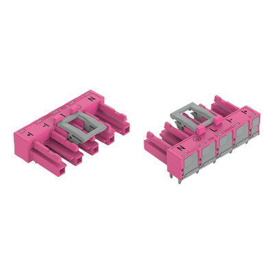 Buchse für Leiterplatten abgewinkelt 5-polig pink