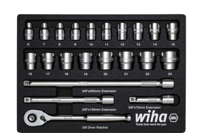 Wiha Ratschenschlüssel Set 3/8" 22-tlg. in Schaumeinlage (44708)