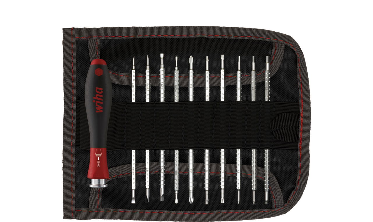 Wiha Screwdriver with interchangeable blade set SYSTEM 4 assorted 12-pcs incl. roll-up bag (27820)