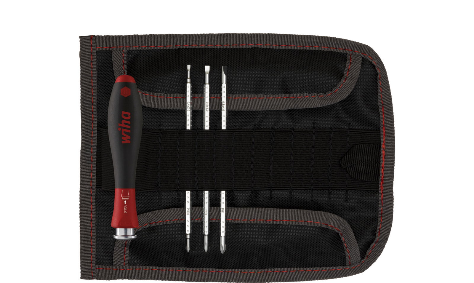 Wiha Screwdriver with interchangeable blade set SYSTEM 4 Slotted, Phillips, 5-pcs. incl. roll-up bag (00613)