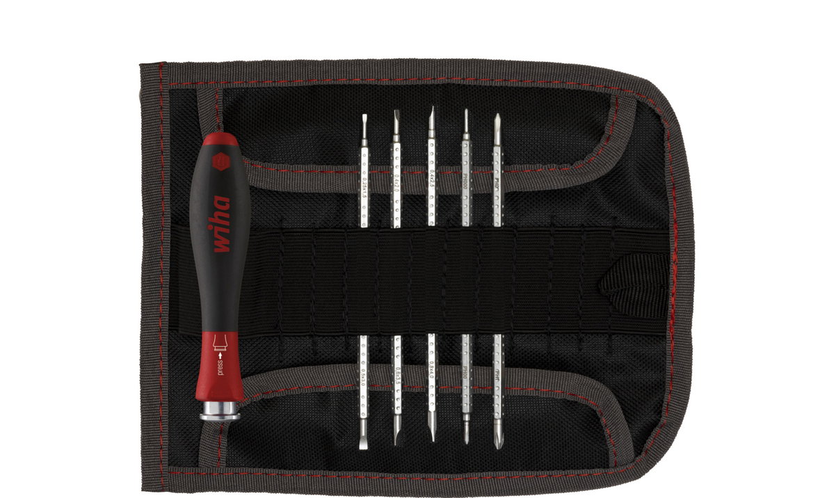 Wiha Screwdriver with interchangeable blade set SYSTEM 4 Slotted, Phillips, 7-pcs. incl. roll-up bag (00616)