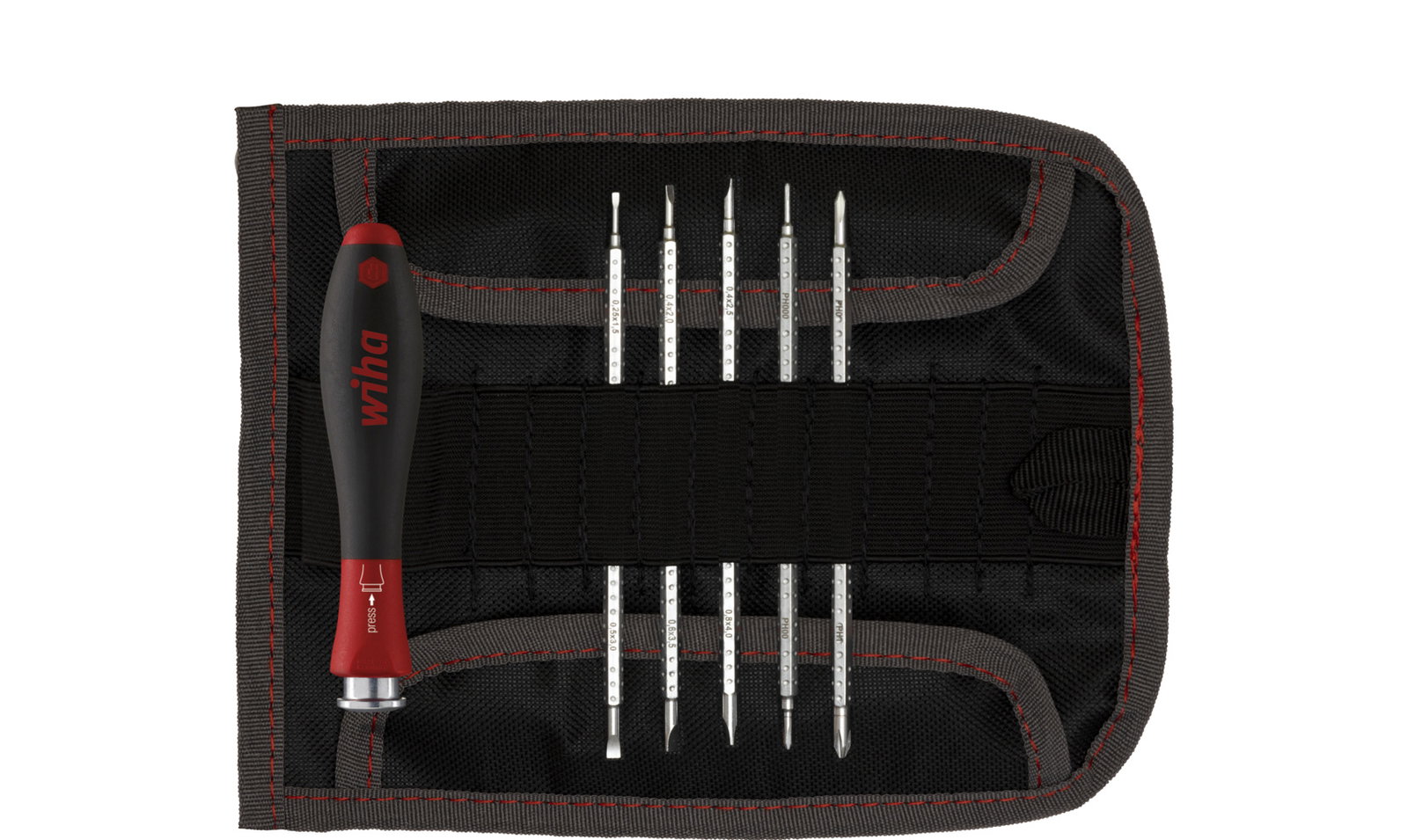 Wiha Screwdriver with interchangeable blade set SYSTEM 4 Slotted, Phillips, 7-pcs. incl. roll-up bag (00616)