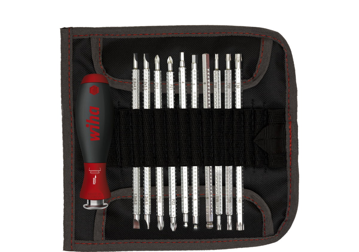 Wiha Screwdriver with interchangeable blade set SYSTEM 6 assorted 12-pcs. incl. roll-up bag (03591)