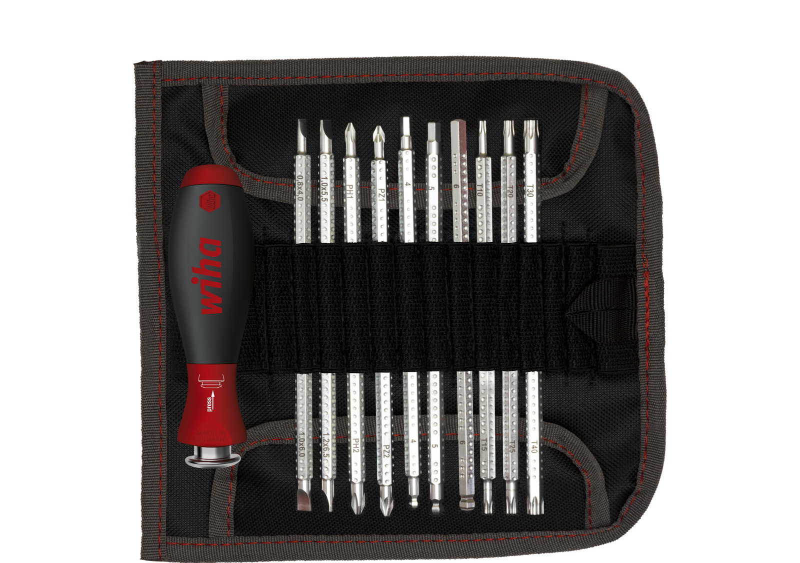 Wiha Screwdriver with interchangeable blade set SYSTEM 6 assorted 12-pcs. incl. roll-up bag (03591)