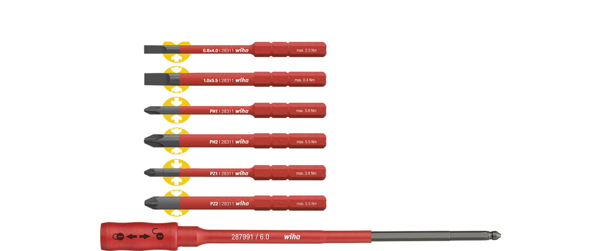 Wiha slimBit electric bit set assorted with slimBit holder, 7-pcs. (36079)