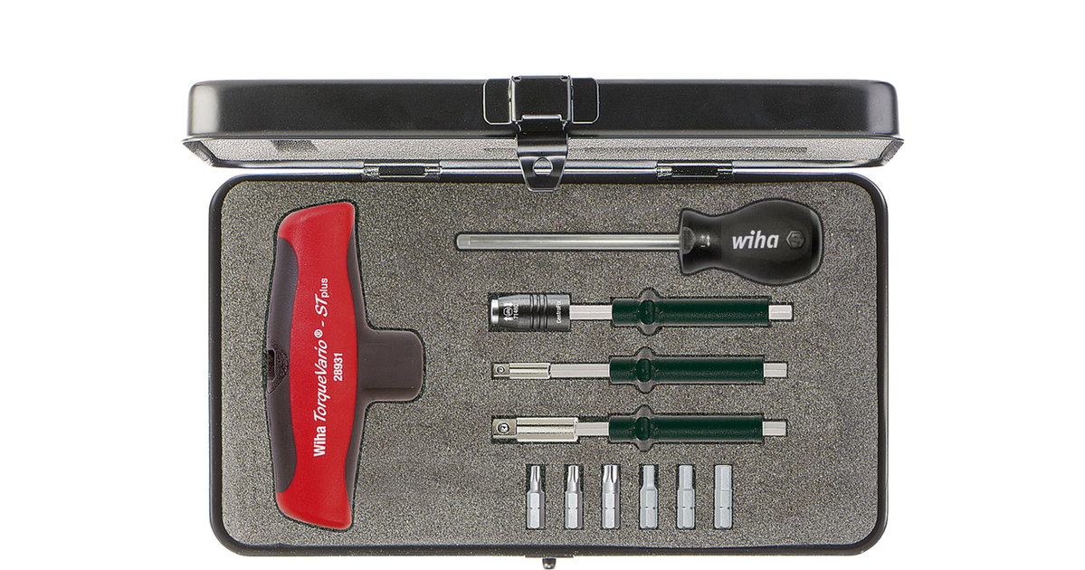 Wiha Torque screwdriver with T-handle set TorqueVario®-S T 5–14 Nm mixed, 12 pcs., variably adjustable torque limit incl.box (29234)
