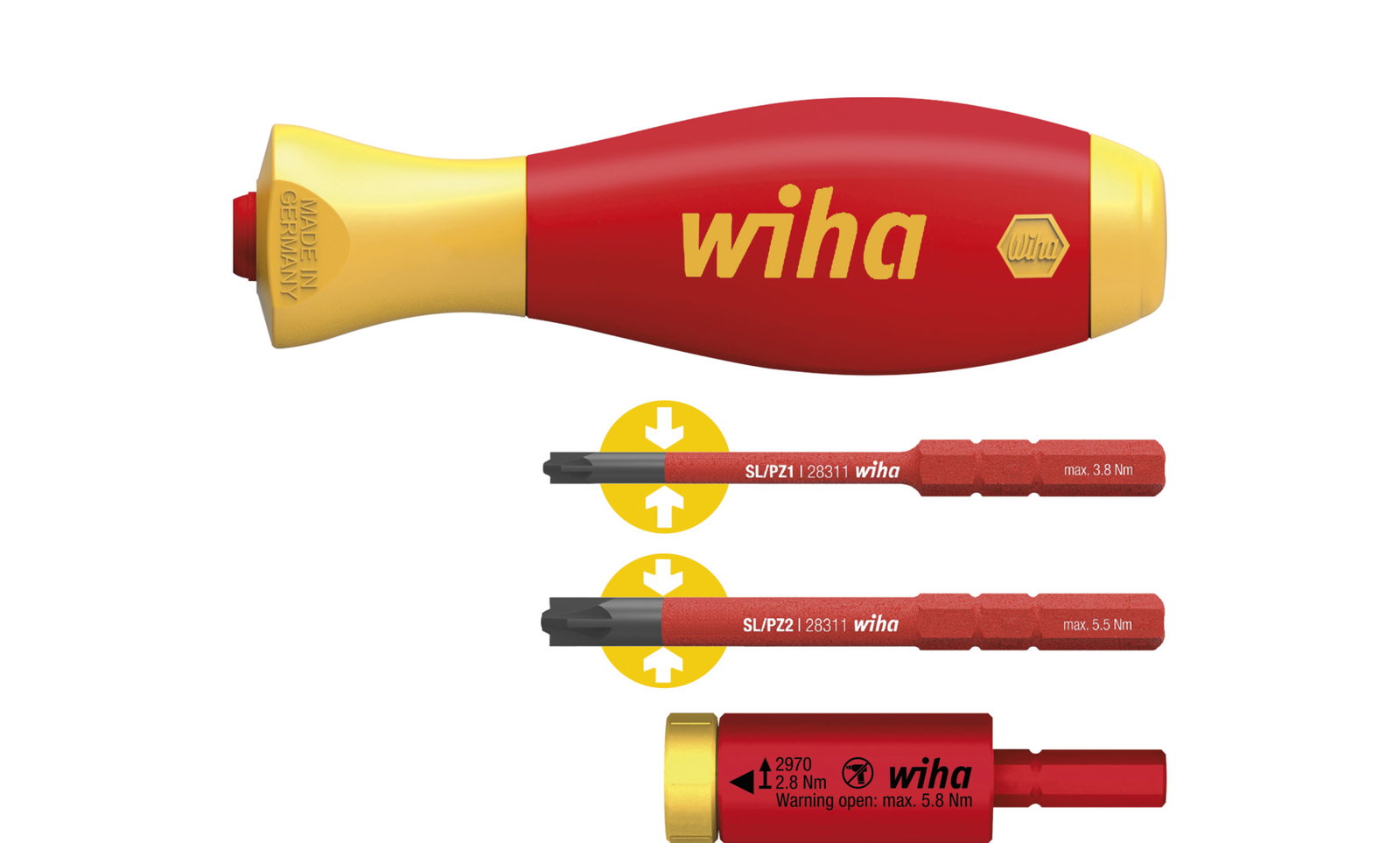 Wiha Torque set easyTorque adapter electric 2,8 Nm with slimVario® holder and SL/PZ slimBits, 4-pcs. (41478)