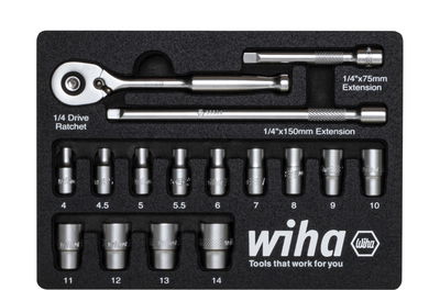 Wiha Ratchet wrench set, 1/4" 16 pcs. in foam insert (44683)