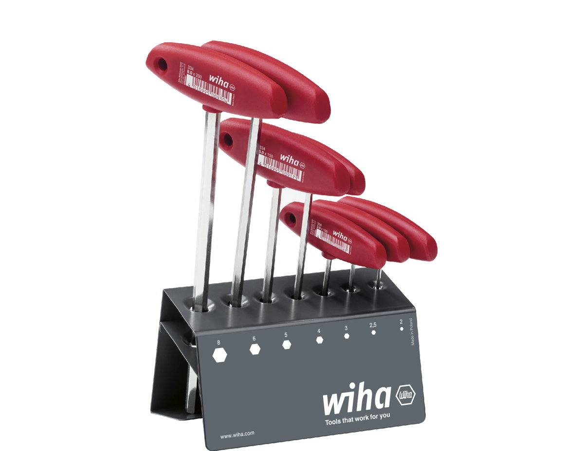 Wiha L-key with T-handle set Hex in the work bench stand, 7-pcs., brilliant nickel-plated (00953)