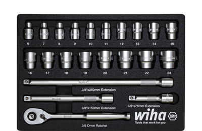 Wiha Ratchet wrench set, 3/8" 22 pcs. in foam insert (44708)