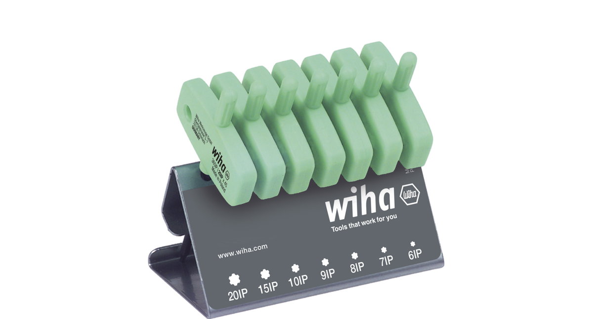 Wiha L-key with key handle set TORX PLUS® in the work bench stand, 7-pcs., black oxidised (26261)