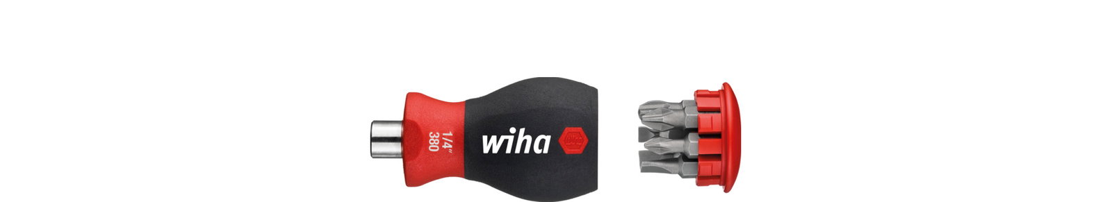 Wiha Screwdriver with bit magazine magnetic Slotted, Phillips with 6 bits, Stubby, 1/4" (10386)